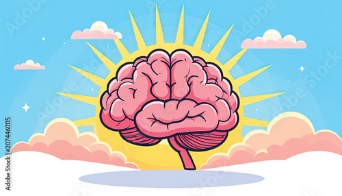 Brain floating in air sunny day.