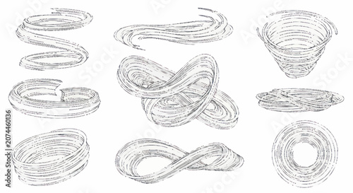 Obraz na plátně Abstract Hand Drawn Swirling Line Art Collection.
