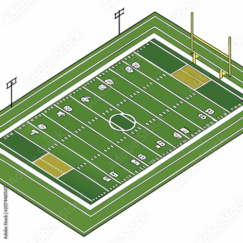 Fényképezés Illustration of a football field with yard markers and goalposts football illust