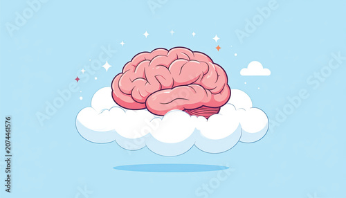 Brain floating on a cloud.