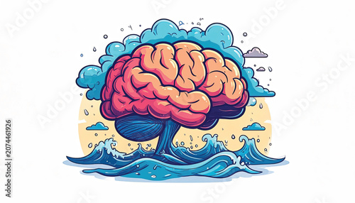 Brain floating on water surface.