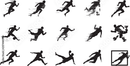 Photos Running Athlete Silhouette Set with Speed Blur Motion Lines Dynamic Sports Playe