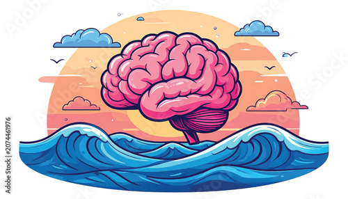 Brain floating on water surface calm.