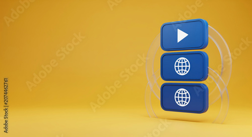 Video tutorial menu layout and website language translation navigation bar template for global multimedia streaming presentation or online training course slides with copy space