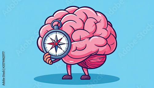 Brain Holding Compass Navigation Direction.