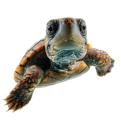 PNG of A close-up view of a colorful aquatic turtle swimming gracefully.