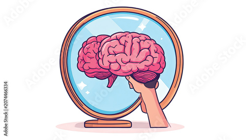 Brain in a magnifying glass closeup.