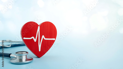 This image is a concept photo depicting cardiovascular health, featuring a stethoscope paired with a red heart symbol.
