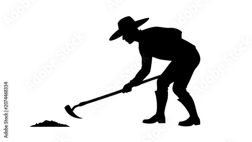 Farmer Working with Hoe Silhouette – Agricultural Manual Laborer Vector Icon