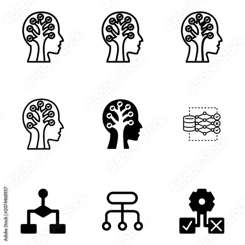 Decision Tree Icons Set for Intelligent Workflow Automation, Branching Logic and Machine Reasoning