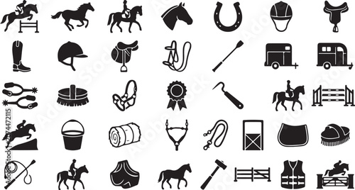 Black and white of animals, nature, and symbols in a grid layout