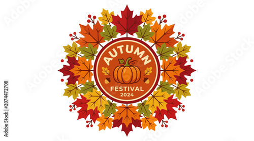 Autumn festival logo with colorful leaves.