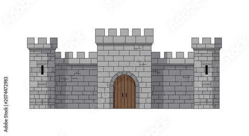 Medieval stone castle gate with towers and battlements