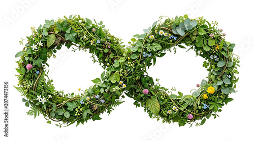 Infinity symbol made from fresh green leaves and vines