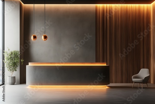 Modern Reception Desk Interior with Lighting