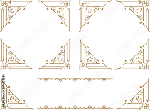 Set of 6 decorative golden vector frames arranged in a clean grid, luxurious ornamental borders, elegant floral details, metallic gold finish, isolated on white background, premium vector illustration