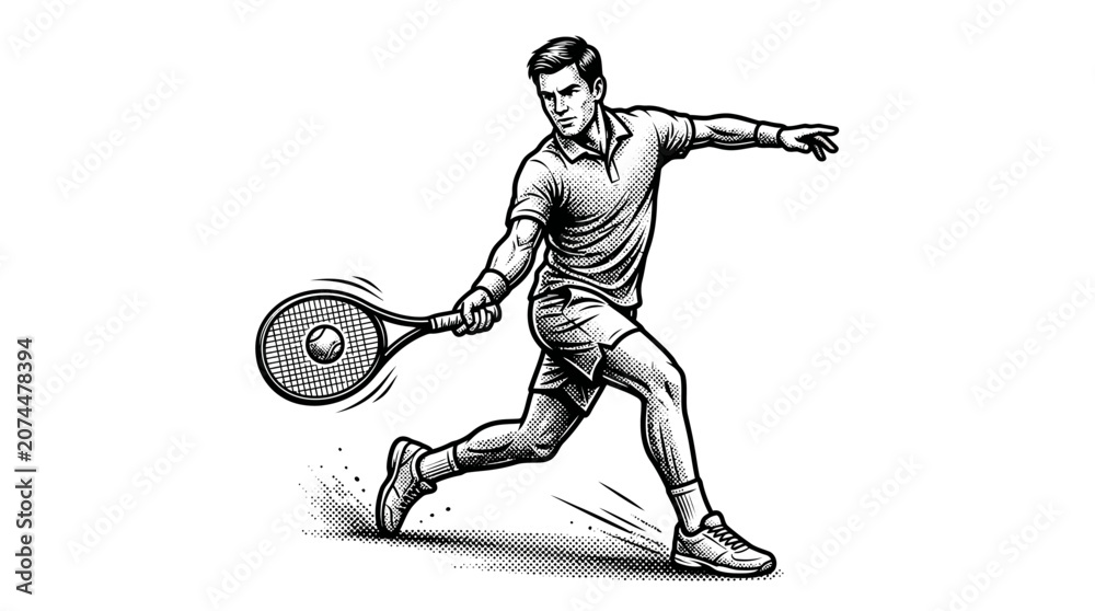 Fototapeta premium Man Playing Tennis with Racket.