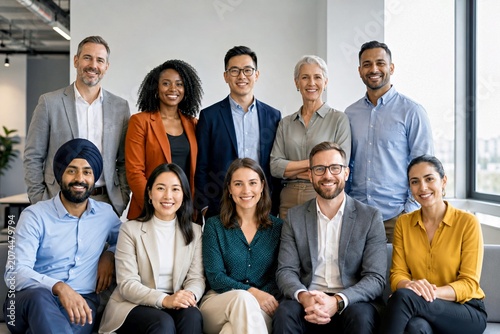 Diverse Corporate Business Team Group Portrait in Modern Office