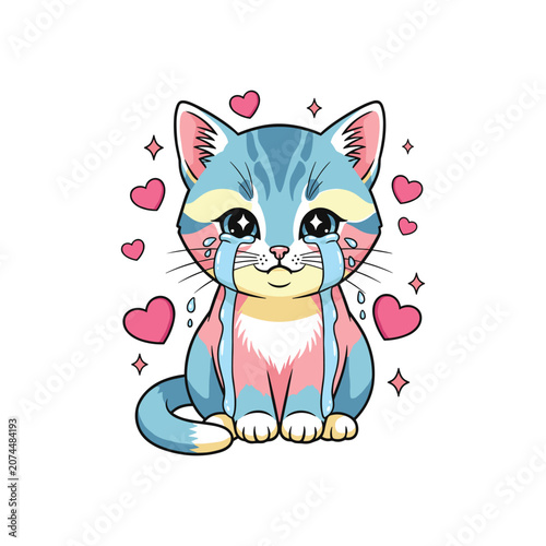 Photography Crying striped kitten illustration with tears streaming down face depicting prof