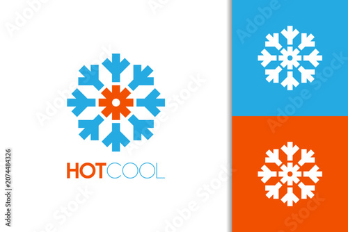 Snow and sun logo. Symbols of heating and cooling technology, refrigeration, and climate control in flat design.