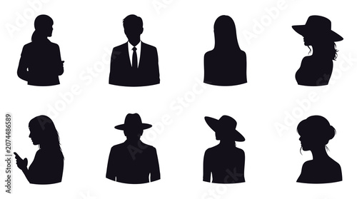Silhouette Profiles of People Wearing Hats and Suits