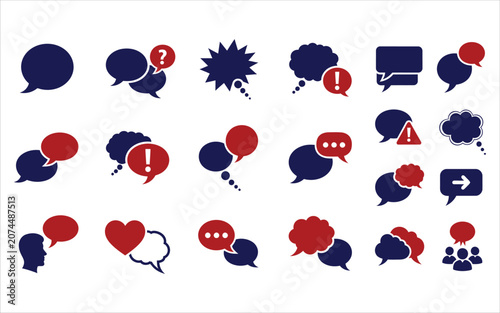 Collection of chat speech bubbles icons in red and blue