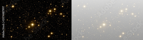 golden stars and sparkles on black background, holiday and celebration decoration
