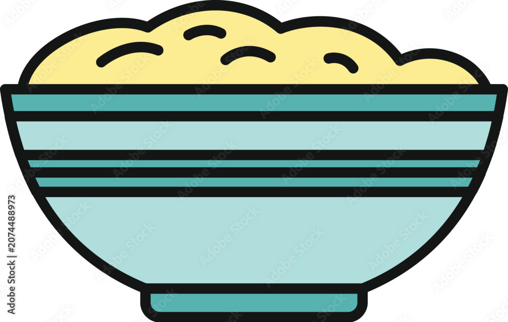 Fototapeta premium Mashed potatoes serving in a striped bowl cartoon icon