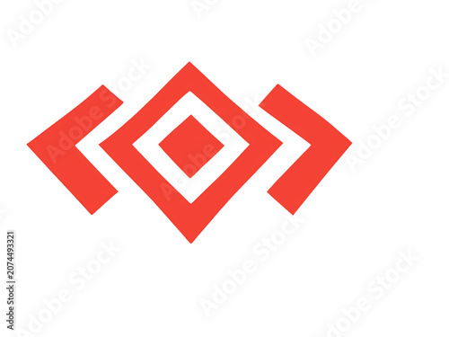Red abstract diamond shape icon with geometric arrow design isolated on transparent background
