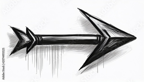 an arrow sign drawn with black marker on white background