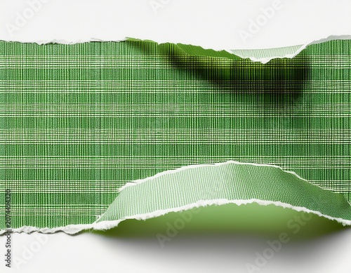 ripped torn paper adhesive green grid pattern washi tape on white background