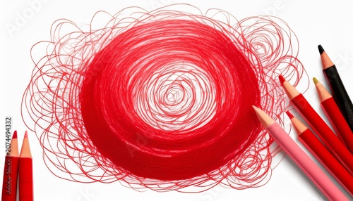 round doodle drawn with red marker on white background