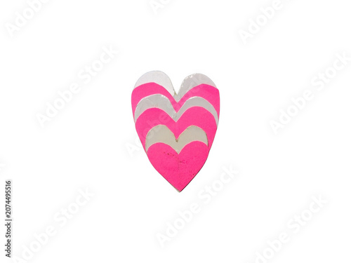 Stack of layered pink and grey heart shapes for decoration isolated on transparent background