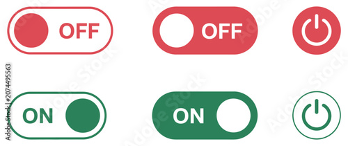 Foto Power icon set featuring on off buttons, switch controls, shutdown symbols, flat