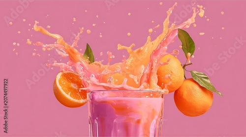 Smoothie splash with orange and pink glow