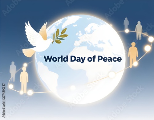 World Day of Peace Illustration with Dove, Globe and Global Unity Concept