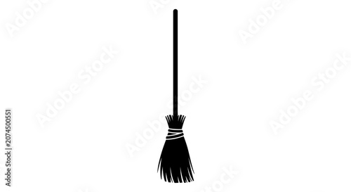 Photography Witch broomstick silhouette vector icon, black wooden besom for Halloween decora