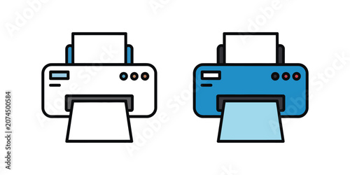 Fotografija Printer Icon Set Vector Illustration with Outline and Colored Printing Technolog