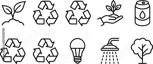 Eco friendly icons set with recycling symbols and green living