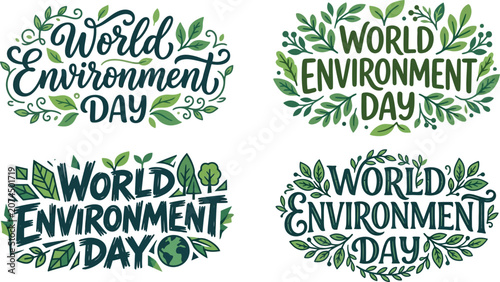 Foto World environment day logo set with leafy wreaths