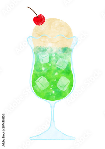 水彩風 クリームソーダ  レトロ喫茶 イラスト / Watercolor Cream Soda Retro Cafe Illustration