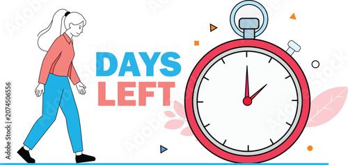 Countdown timer with a woman walking next to it 