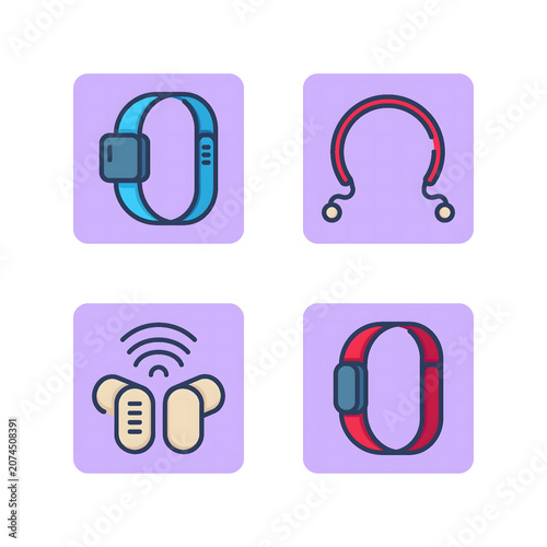 Smartwatch App Outline Icons Set with Health, Fitness, Communication and Navigation Features