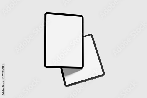 Realistic Tablet Mockup Front and Back View with Blank Screen Isolated on Gray Background