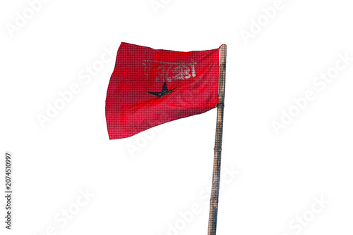 Schilderij op canvas Vibrant red communist flag with a distinctive black star symbol waving gracefull
