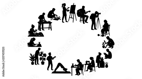 Obraz na plátne Creative hobbies and lifestyle activities black silhouette collection featuring
