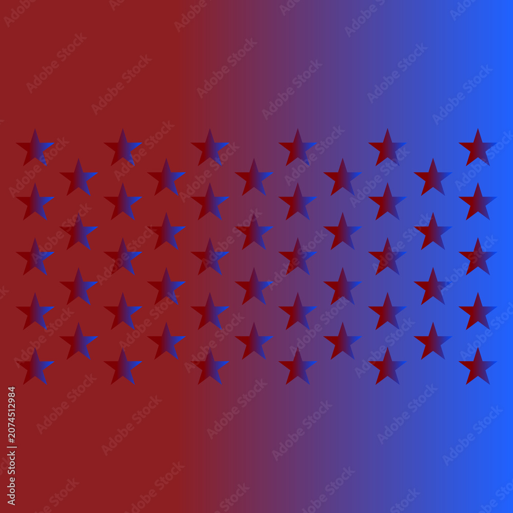 Fototapeta premium Seamless stars and stripes background with gold, blue and red star pattern, festive confetti and shiny light, winter holiday celebration vector illustration wallpaper texture design