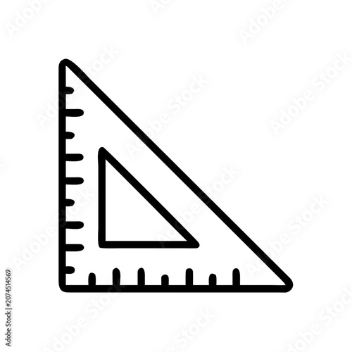 Set square ruler for geometry and drafting vector line art on transparent.