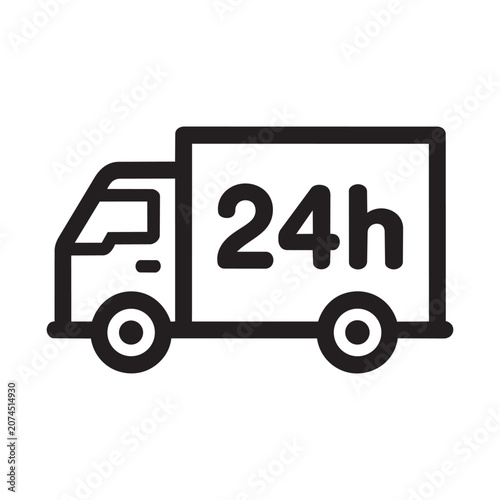 Delivery truck icon with twenty four hour shipping symbol Vector