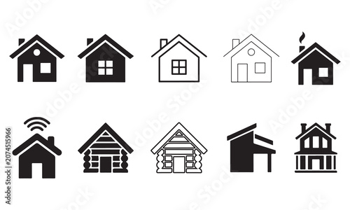 Minimalist house icon set, real estate home logo vector silhouette design
